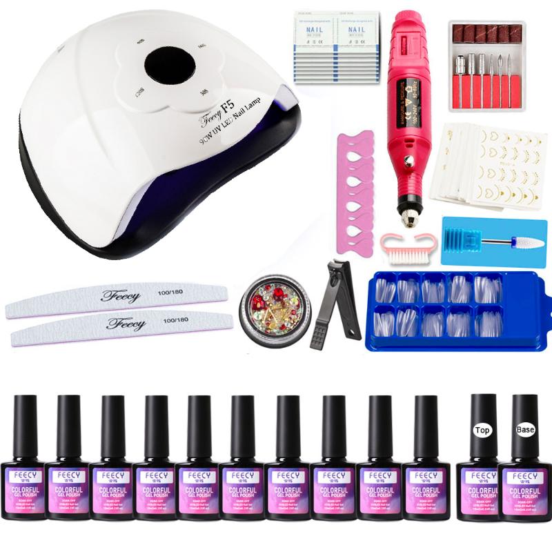 

Full Nail Manicure Set UV LED Lamp Manicure Drill 10pcs Gel Nail Polish Set Professional Tool For Art Tool Kit