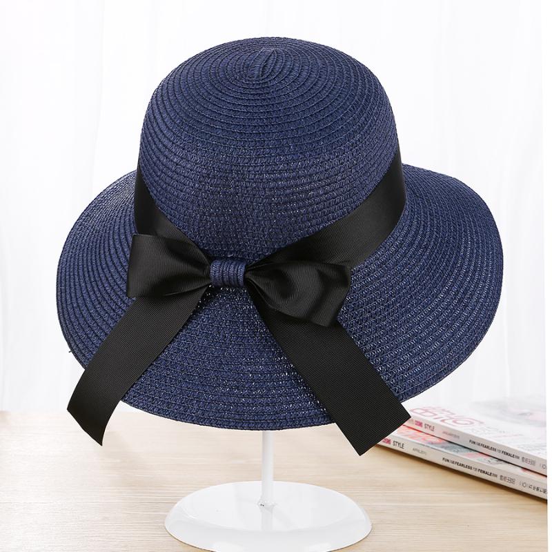 

Summer Ladies Hat Korean Bow Ribbon Fisherman Hat Beach Sun Tide Outdoor Vacation Sunscreen Straw, White