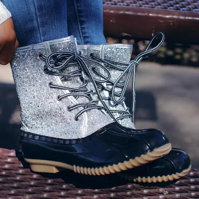 

New Leopard Duck Boots for Women Boots Lady Waterproof Rain Female Winter Jelly Rubber Ankle Fur Booties Botas Mujer #SC1c, Beige