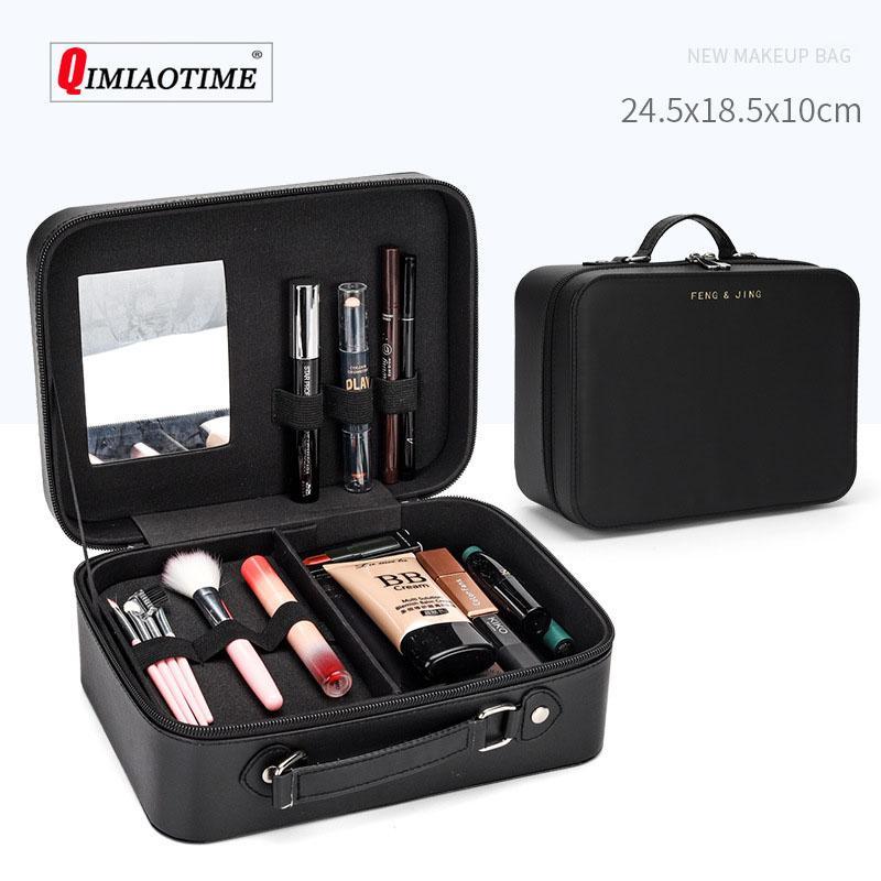 

2020New Cosmetic Bag Multi-layer Large-capacity Portable Travel Cosmetic Case Student Storage Box Makeup Case Suitcase1, Black