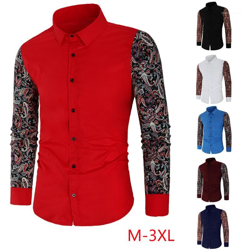 

2019 New Men printing Shirts Business Long Sleeve Turn-down Collar Business Cotton Male Shirt Slim Fit Popular Designs1, Red