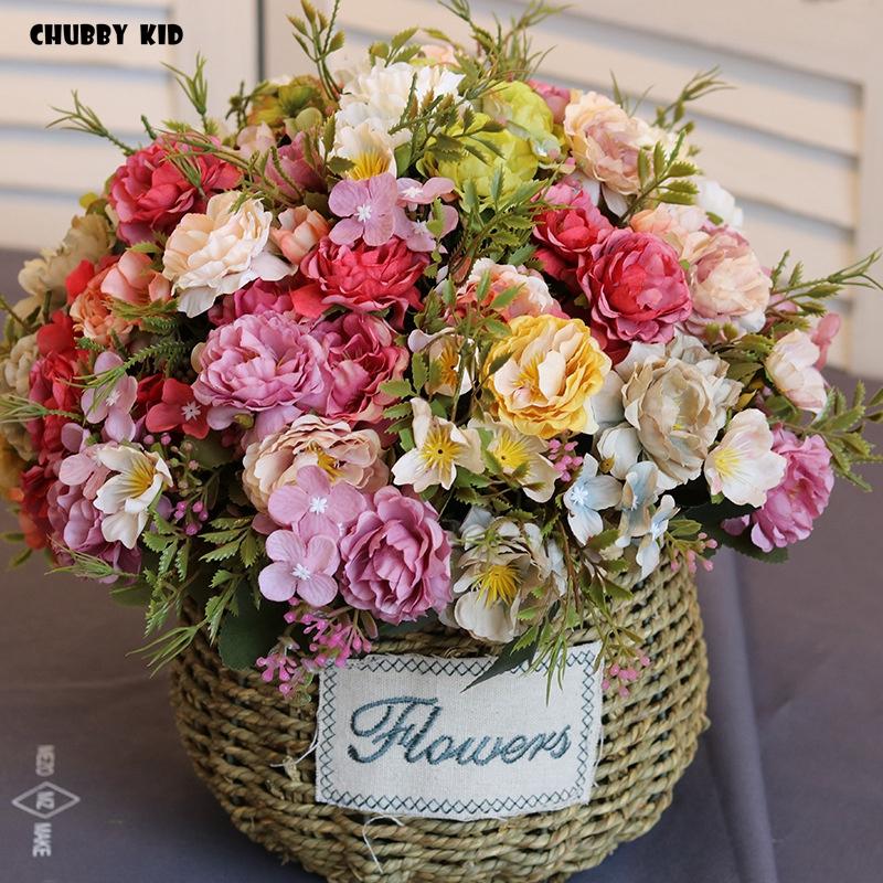 

10 bouquets ! wholesale Hi-Q artificial small peony flowers wedding decorative silk flower bunches fake vintage peony bouquet, White