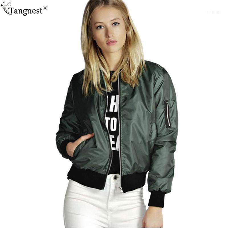 

Wholesale- TANGNEST Fashion Casual Cool Pilot Jackets 2017 Woman Boyfriend Style Thin Basic Coats Solid Slim Short Coat Plus Size WWJ6621, Black