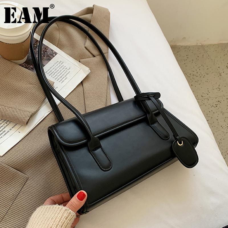 

[EAM] Women New Retro Elegant Quality PU Leather Flap Personality All-match Crossbody Shoulder Bag Fashion Tide 2021 18A1247, Black