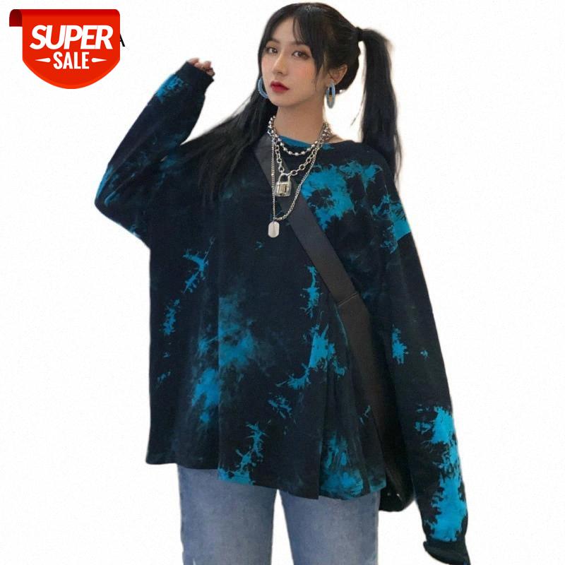 

Oversized Long Sleeve Tie Dye T-Shirt Women Tee Shirt Spring Autumn Basic T Shirt Women Casual O-neck Female Tshirt Tops #CX8U, White