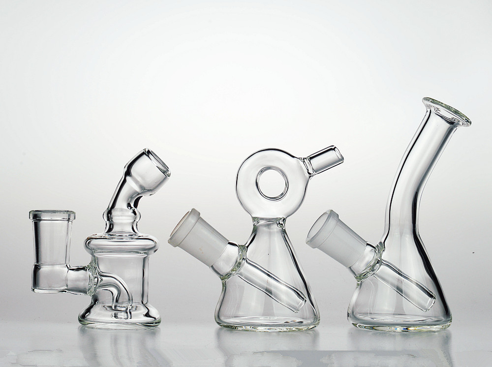 

Small glass water bongs mini smoking pipes drop down recycler rigs oil dab beaker bowl downstem bubbler perc 14mm
