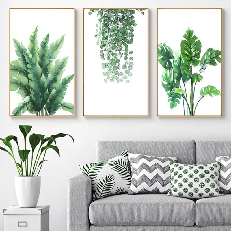 

Nordic Minimalist Green Leaves Wall Canvas Paintings Natural Prints and Posters Wall Art Pictures for Living Room Home Decor
