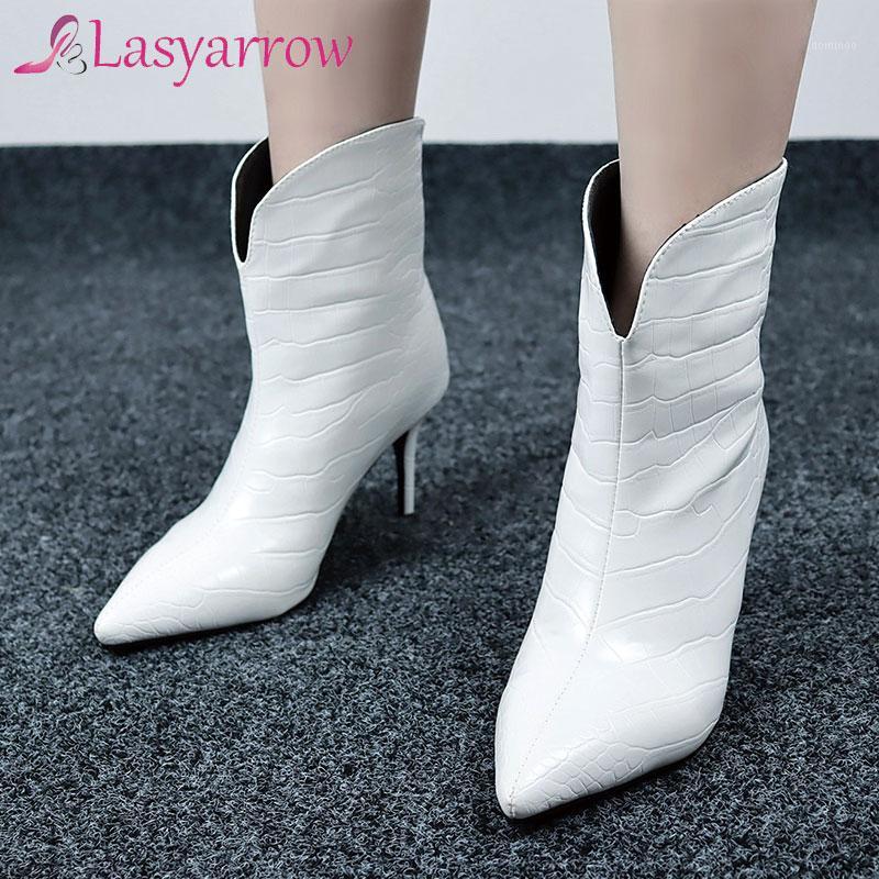 

Lasyarrow 2020 New Brand Women Boots Fashion Super High Heels Ankle Boots Faux Leather Autumn Pointed Toe Winter1, Black