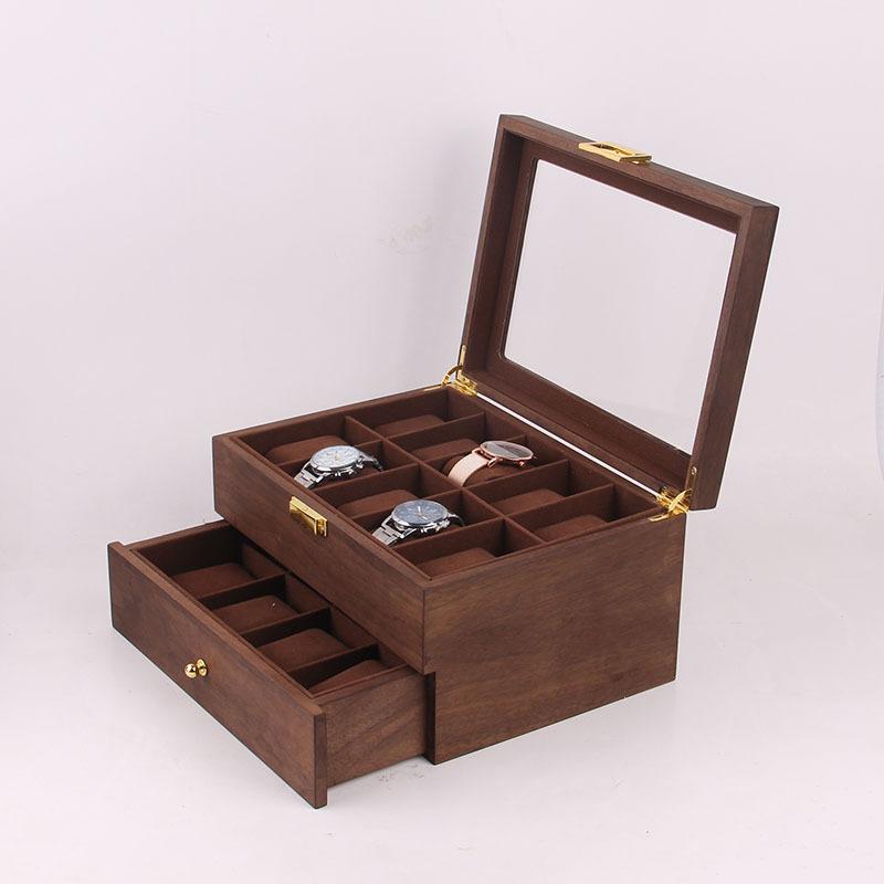 

Watch Boxes & Cases Wooden Box Square Holder Storage Display Organizer Luxury Retro Solid Walnut Rosewood 20 Epitopes Transparent Glass, Black;blue