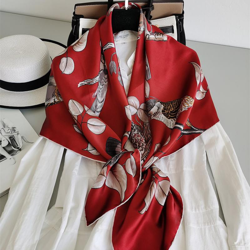 

KMS Silk scarf spring style pure silk satin wild square scarf shawl 110*110CM/30G