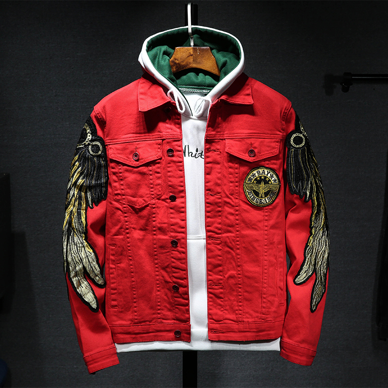 

Harajuku Street Clothes Jeans Man's Hip Denim Jacket Male Embroidery 08cy, Black.