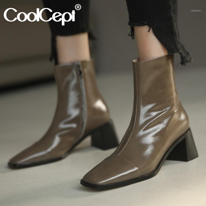 

Coolcept Genuine Leather Women Ankle Boots Fashion Zipper Winter Shoes Woman Warm Short Boot Office Lady Footwear Size 33-401, Black