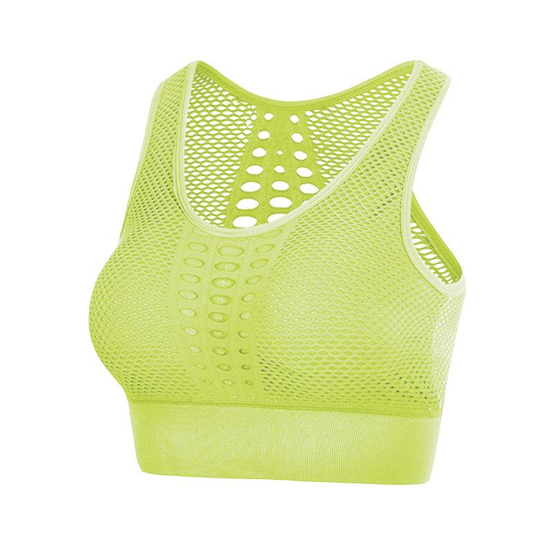 

Women Running Yoga Bra Sexy Mesh Brathable Workout Tops Open Back Racerback Built In Bra Removable Pad Push Up Female, Army green