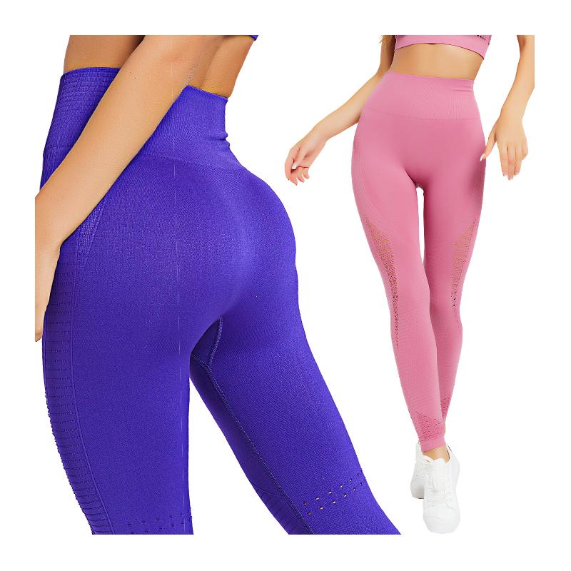 

Women Seamless Yoga Leggings High Waist Fitness Pants Tights Gym Trousers Tummy Control Sports Leggings Hollow Running Pants, Purple blue