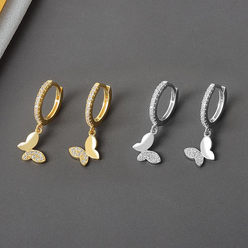 

925 Sterling Silver Crystal Butterfly Charms Stud Earrings For Women Girls Wedding Party Jewelry eh1141