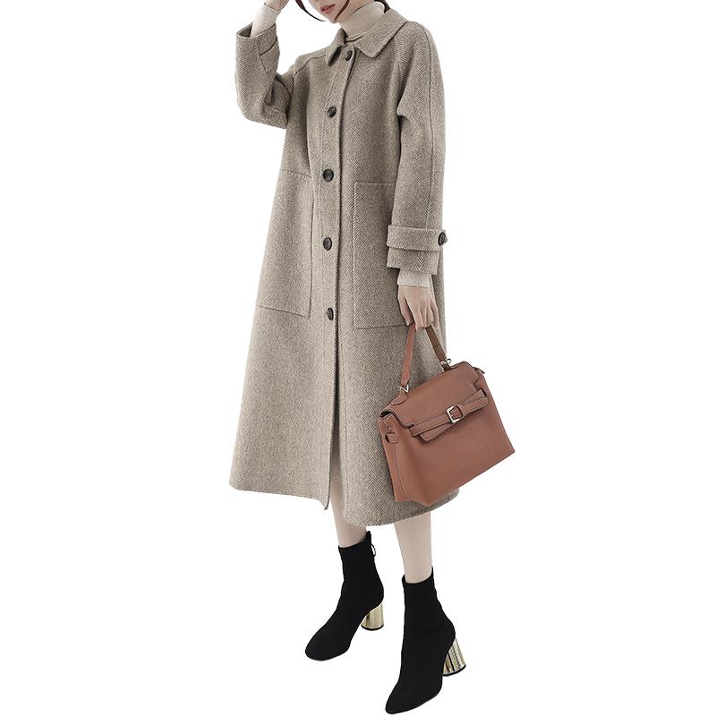 

Female Hepburn Parker Long Section Jacket 2020 Spring Autumn New Woolen Coat Korean Popular Herringbone Woolen Outerwear winter, Gray