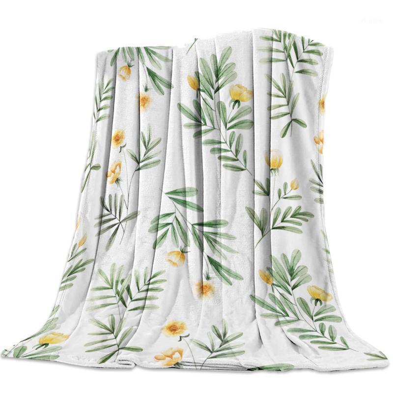 

Spring Yellow Flower Green Leaves Bloom Throw Blanket Bedspread Soft Fleece Blanket Air/Sofa/Bedding Winter Bedsheet1