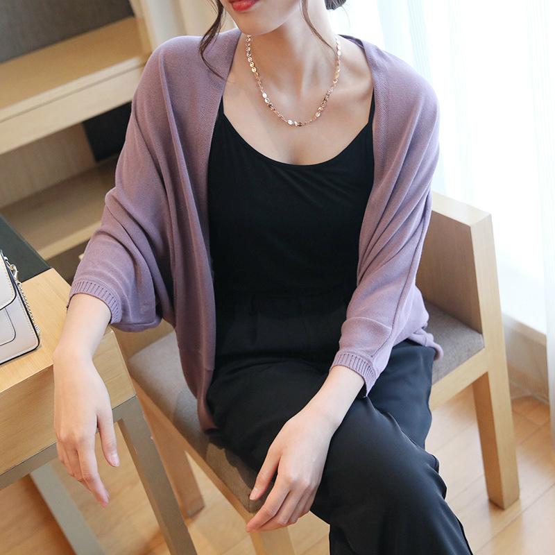 

2020 Women Spring Summer Black White Purple Knitted Sweaters Crop Tops Cardigan Long Sleeve V-neck Collar Mujer Coat Jumpers