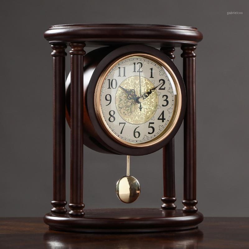 

New Luxury Solid Wood Large Table Clock European Living Room Mute Desk Clock Retro Bedroom Table Watch Decoration Gift1