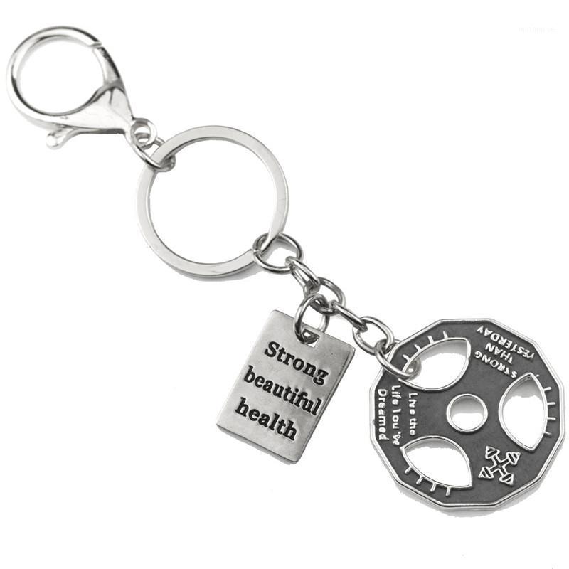 

Dumbbell CrossFit Keychain Weight Plate Strong Beautiful Health Charm Car Bag Key Ring Sports Men Motivational Jewelry1