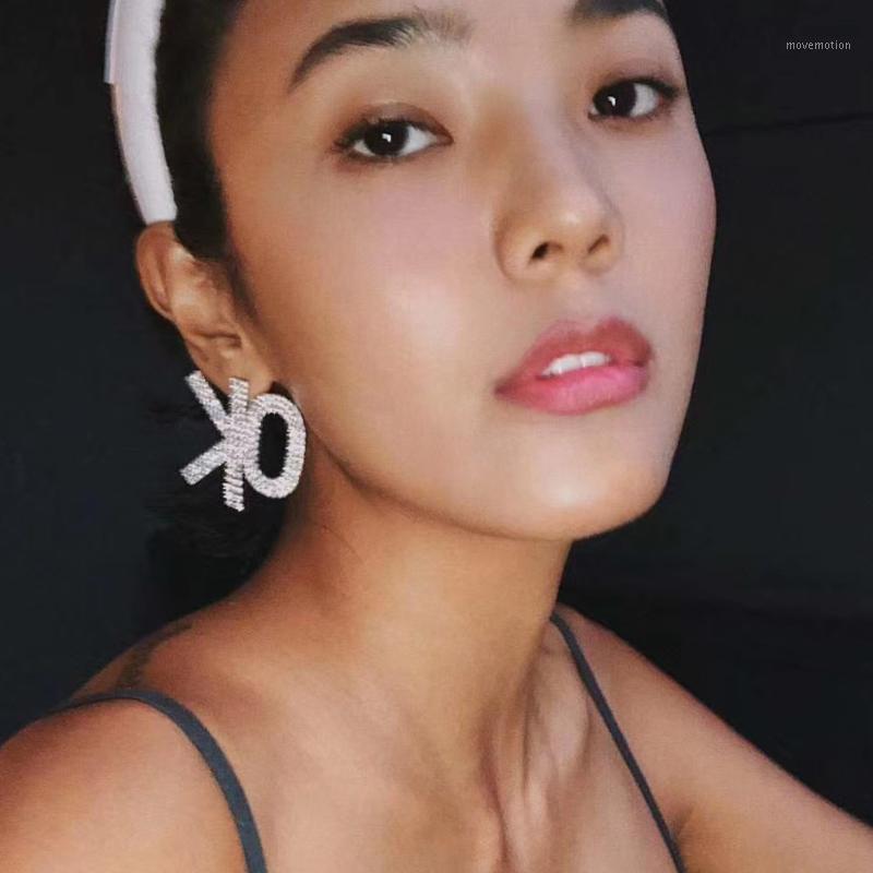 

New Arrival Shiny Rhinestone Letters OK Charms Dangle Earrings For Women Jewelry Trendy Maxi Statement Earrings Accessories1