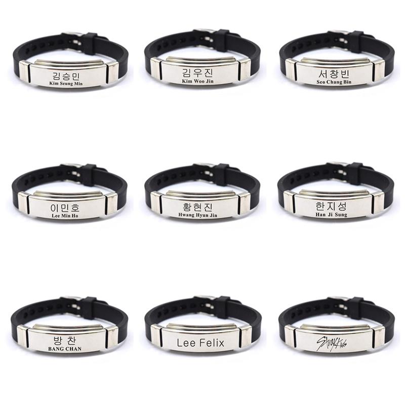 

KPOP Stray Kids I Am WHO Member Signature Silicone Stainless Steel Bangles Bracelet Women Men Jewelry Pulseras