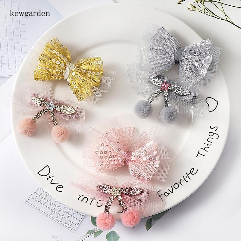 

Kewgarden Safety Hair Accessories Sequin Dot Gauze Bowknot Hairpin Barrettes Hairclip Girls Headwear Side Clips 6*8CM 2Pcs /Set1, Gray