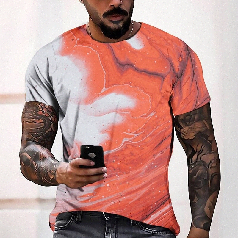 T-shirt Tee T-shirt 3D Impression graphique Cou rond Casual quotidien Daily 3D imprimé à manches courtes Haut de la mode Cool confortable orange
