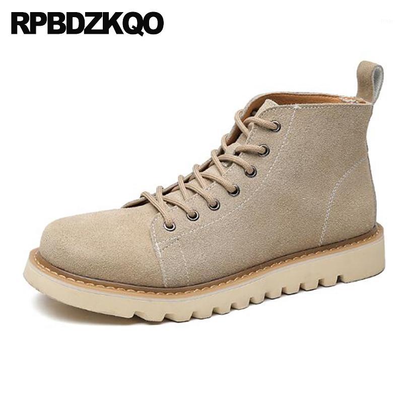 

suede short british style army lace up footwear combat boots booties fur autumn men shoes winter 20191, Dark brown