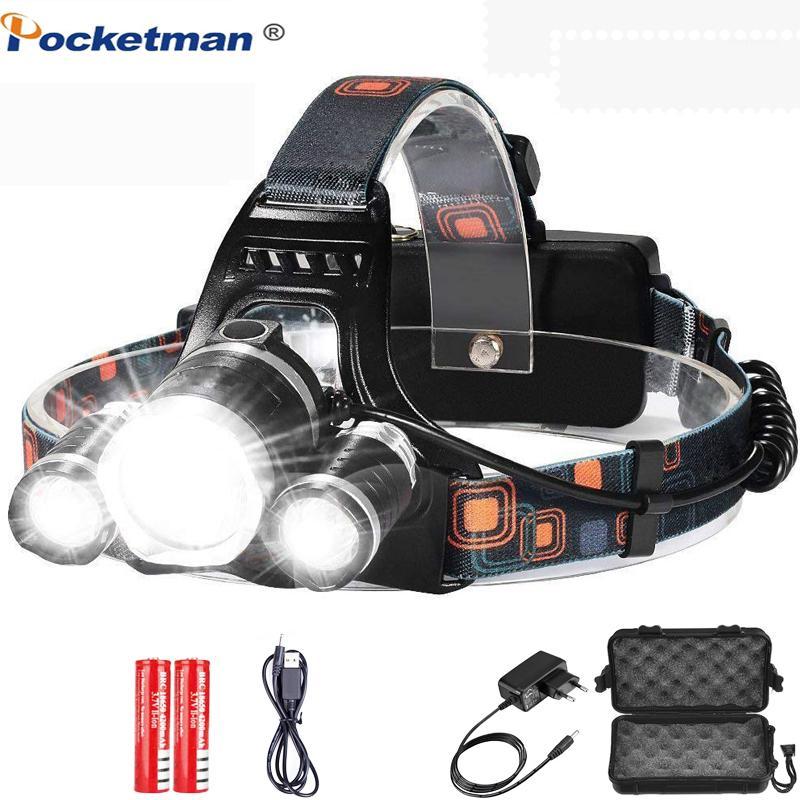 

8000 Lumens 5 Led Headlamp XML T6 Powerful Head Lamp Led Headlight with 18650 battery Head Lights for Hiking1
