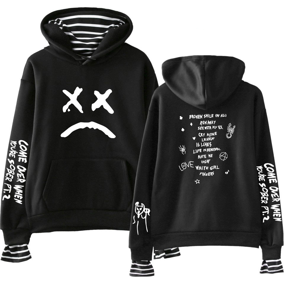 

New Lil Peep Fashion Smiling Face Hoodies Men Women Popular Fake Two Pieces Sweatshirts Winter Casual Couples Pullovers, Black