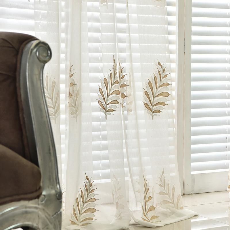 

High quality large wheat flower pattern embroidery for the living room bedroom window treatments tulle1, White