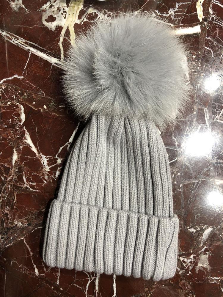 

Grey Knitted Wool Hats For Women Big Fur Autumn 2020 Winter Hat Fashionable Warm soft and elastic1, Gray