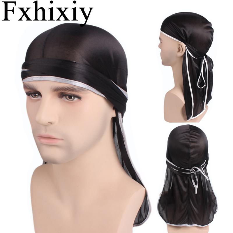 

New Unisex Silky Satin Long Tail Durag do rag Wig Pirate Breathable Bandana Turban Hat Headband Hair Accessories, Black