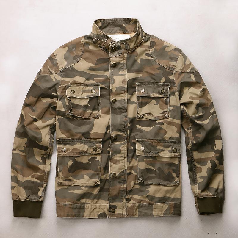 

Spring New Work Jacket Men' Long Sleeve Camouflage Top Outdoor Sport Climbing Training Casual Stand Collar Cargo Coat1, Blue