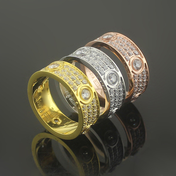 

Fashion Hot sale Brand Jewelry Men / Women full CZ Diamond Love Ring Gold 3 Color couple Ring Titanium Steel High Polished Lover Rings, Silver