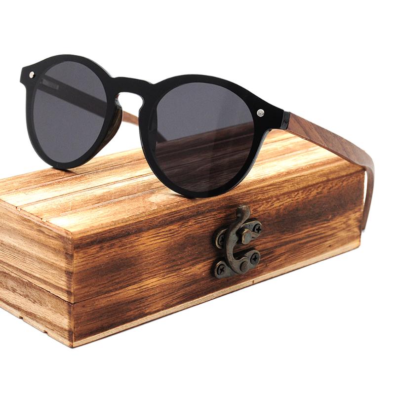 

Sunglasses Fashion Classic Natural Original Round Design One Piece Walnut Wooden Women Polarized Mirror Coating UV400 Lens