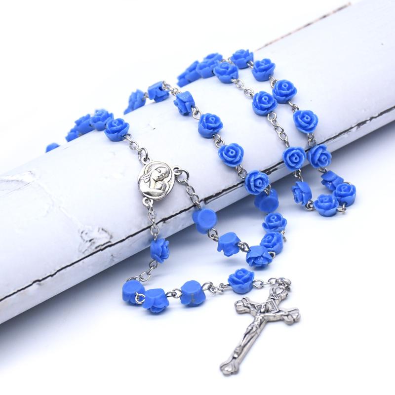 

Wedding Prayer Beads Rose Rosary Necklace Virgin Mary Christ Cross Catholic Christian