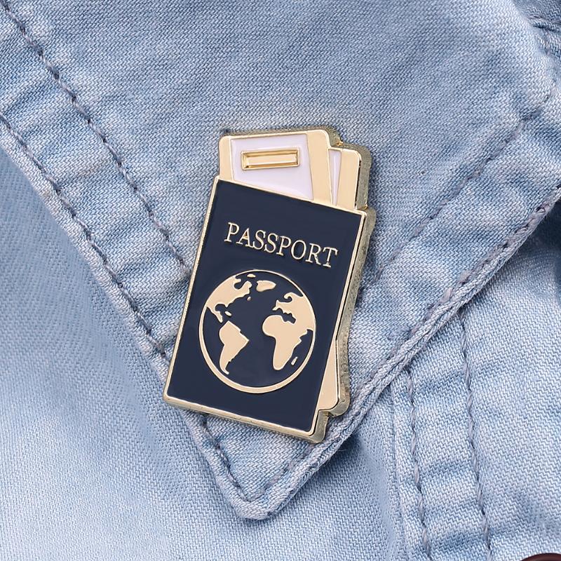 

Cartoon Global Map Passport Enamel Lapel Pins Brooches Cute Map Passport Badge Pins Clothes Backpack Brooch Jewelry Gifts