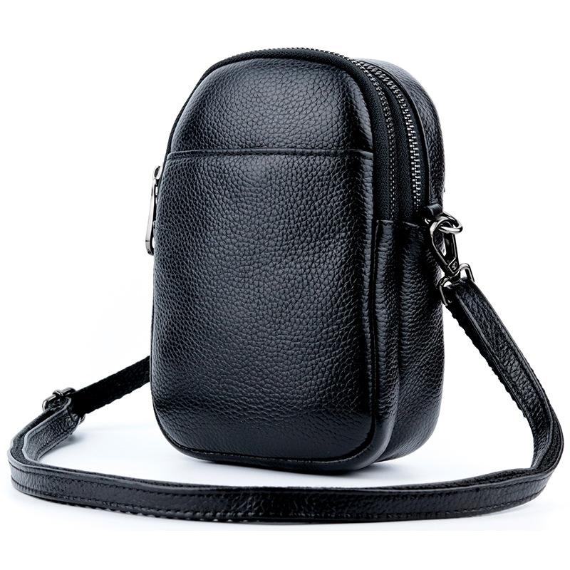 

New leather women's bag multifunctional small square bag fashionable cowhide shoulder mobile phone, Black
