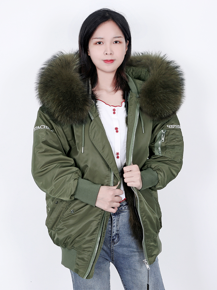 

2021 New Fashion Natural Women's Clothing Fur Great Raccoon Lining Female Winter Jacket Embroidered Coat Park 1VOB