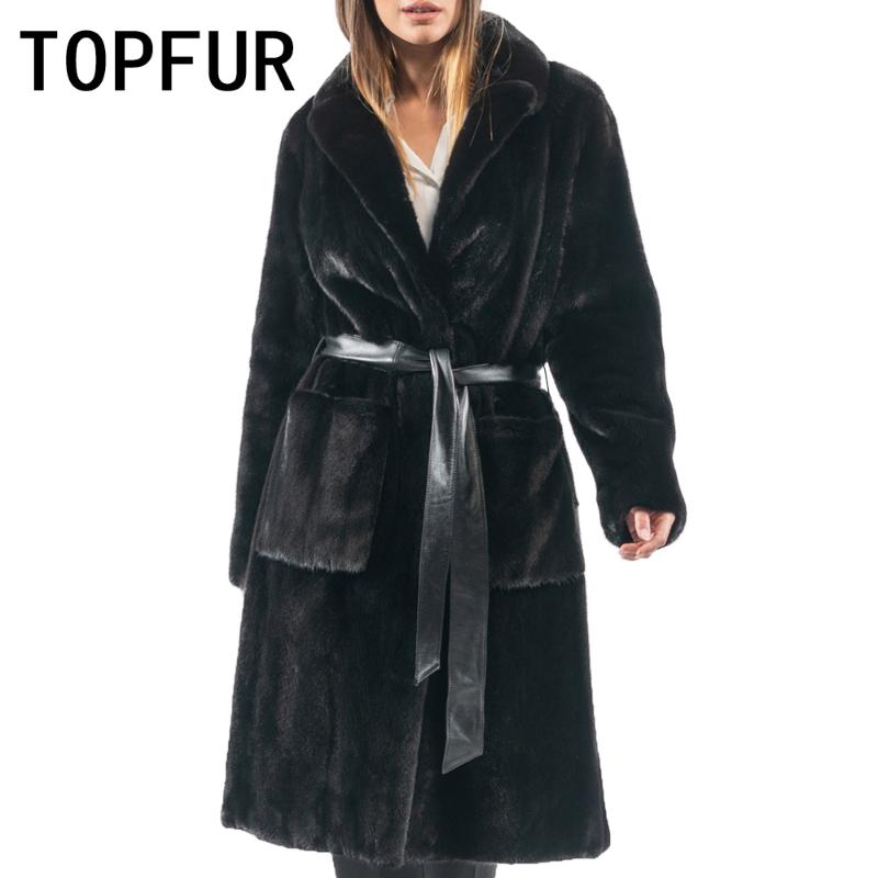 

TOPFUR Black Coat With Belt Natural Import Real Fur Coat Woman Plus Size Winter Thick Basic Jacket Slim Customized, 20201007-18