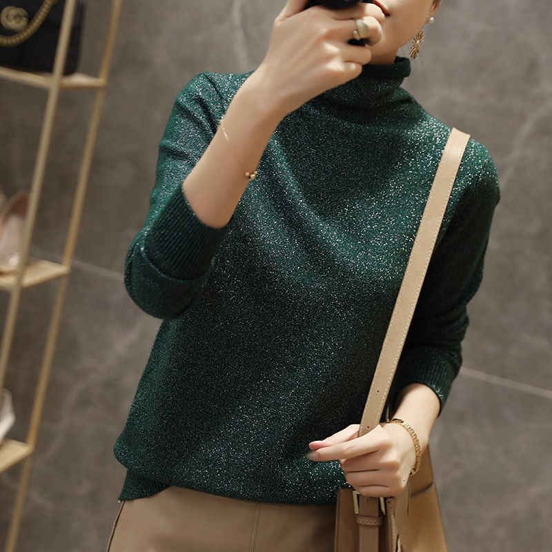 

2021 New Shining Turtleneck Women Sweater Autumn Winter Korean Streetwear Jumper Woman Knitted Pullover Pull Femme Hiver Tdzs, Turquoise