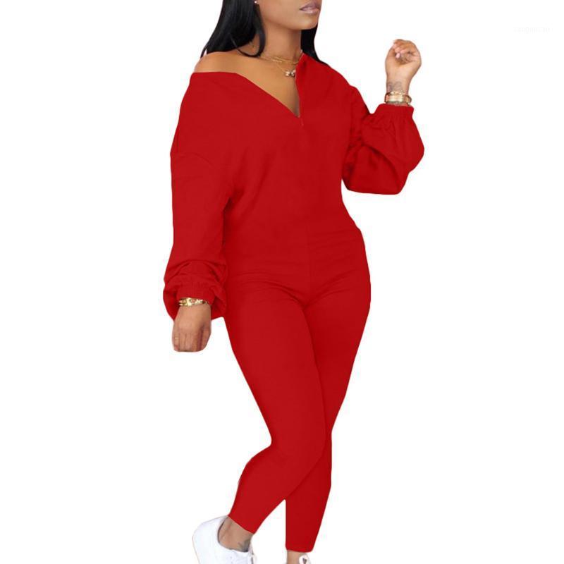 

Hot Solid Zip Up Round Neck Long Sleeve Jumpsuit for Women Oblique Collar Casual Fashion Body Suit MVI-ing1, Black