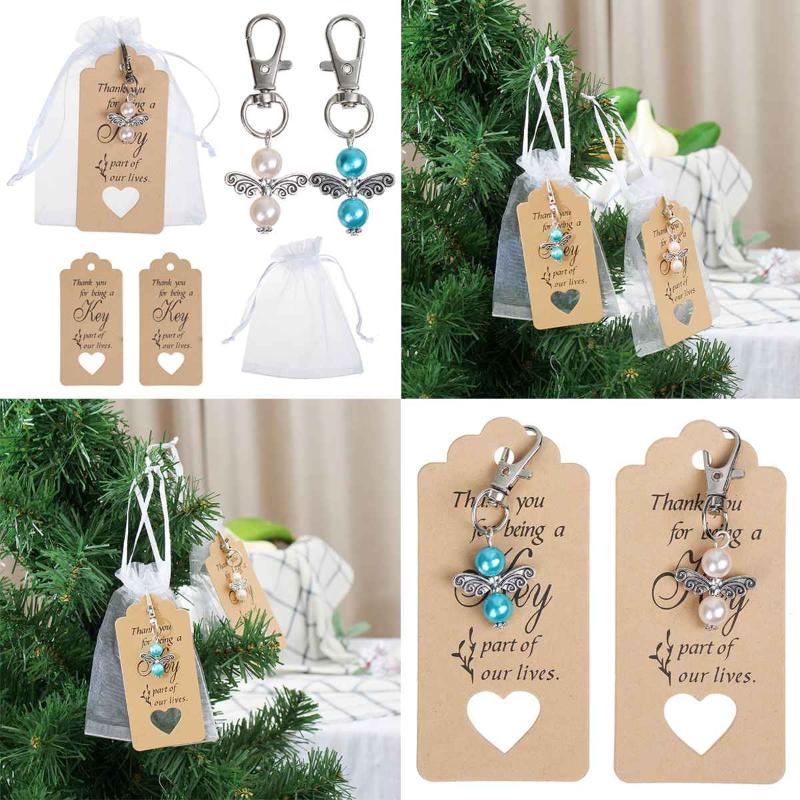 

5PCS Wedding Party Angel Keychain Ring White/Blue Key Chain Baby Shower Favors Pendant Gifts Christmas Gifts