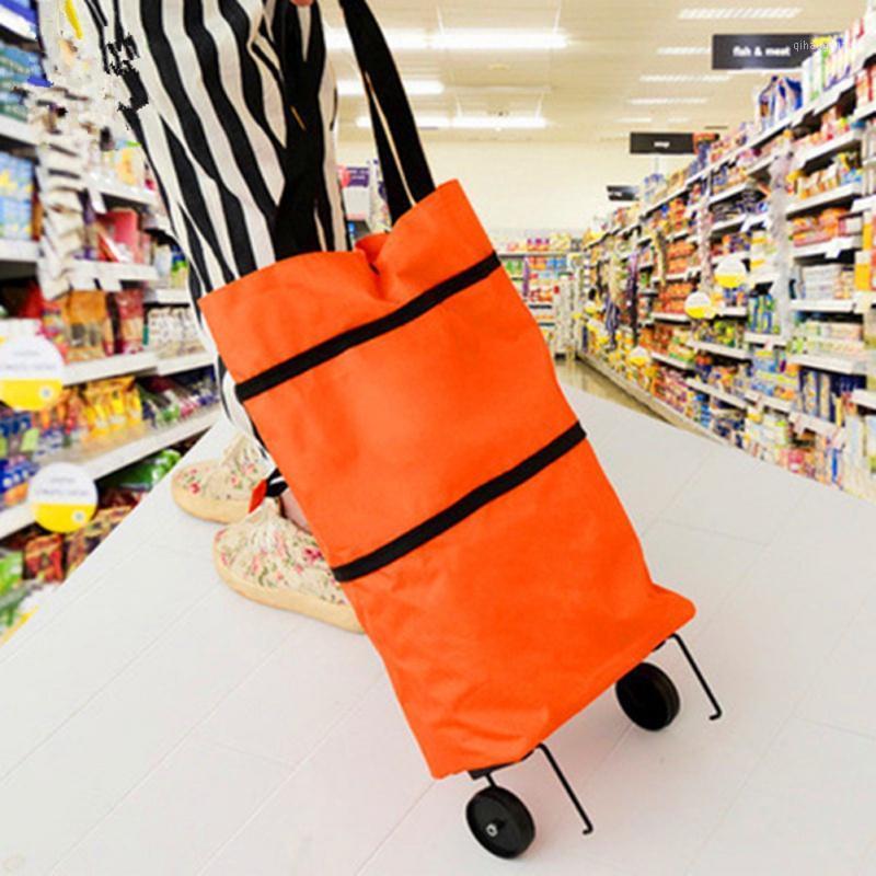 

Woman Shopping Pull Cart Trolley Bag Foldable Shopping Bags Reusable Grocery Bags Organizer Vegetables Bag1