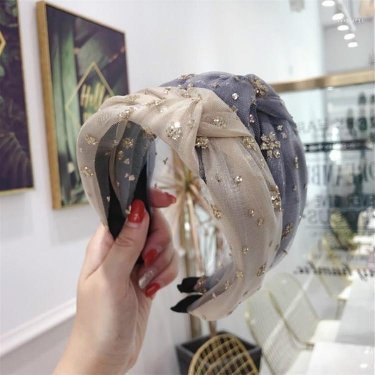 

Hair Clips & Barrettes Accessories Women Bronzing Sequins Flower Mesh Yarn Knotted Wide-brimmed Hairband Headband Girl Band Headwear, Golden;silver