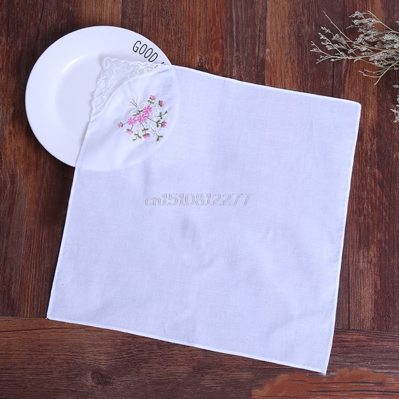 

6 Pcs Vintage Cotton Ladies Embroidered Lace Handkerchief Women Floral Hanky #H0VH# Drop shipping, White