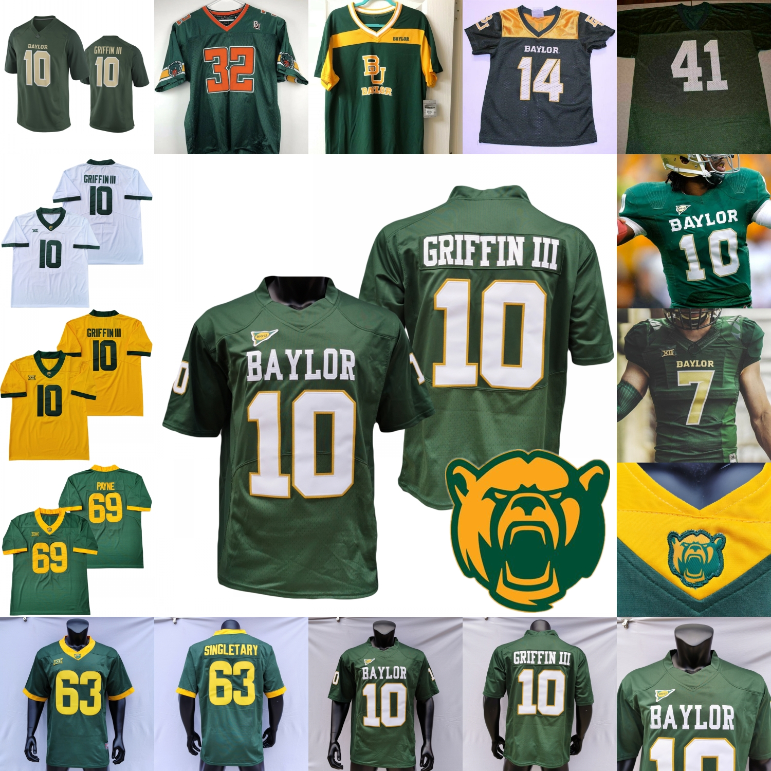 

Custom 2020 Baylor Football Jersey NCAA College RG3 Robert Griffin III Charlie Brewer II John Lovett Craig Williams Ebner R.J. Sneed Bernard, Green vi