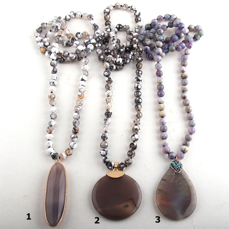 

Fashion Jewelry Stones Knotted Drop Stone Pendant Necklaces For Women Ethnic Necklace